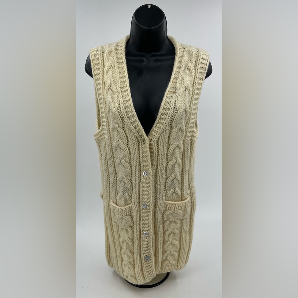 Casual Corner Chunky Beige Crocheted Sweater Vest L No‎ Tag See Measurements